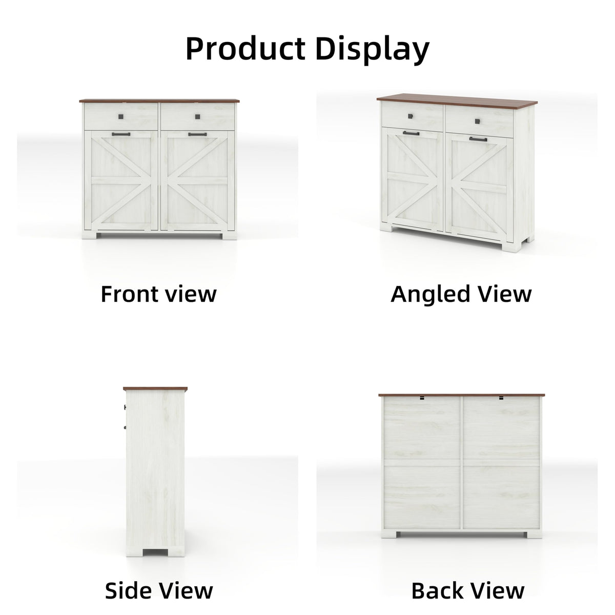 Antique White Wooden Tilt Out Trash Cabinet with 2 Storage Drawers A8124