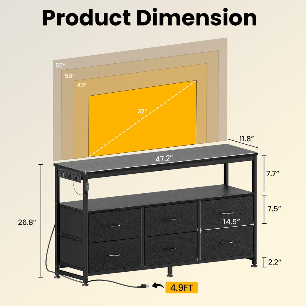 Black Dresser TV Stand with 6 Fabric Drawers K567450