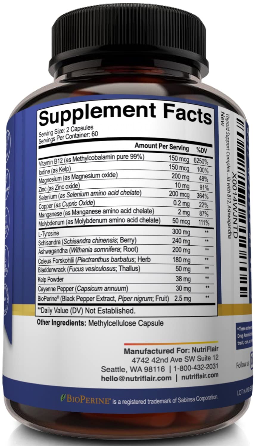 Thyroid Support Complex with Iodine, B12 & Ashwagandha, 120 Caps V784