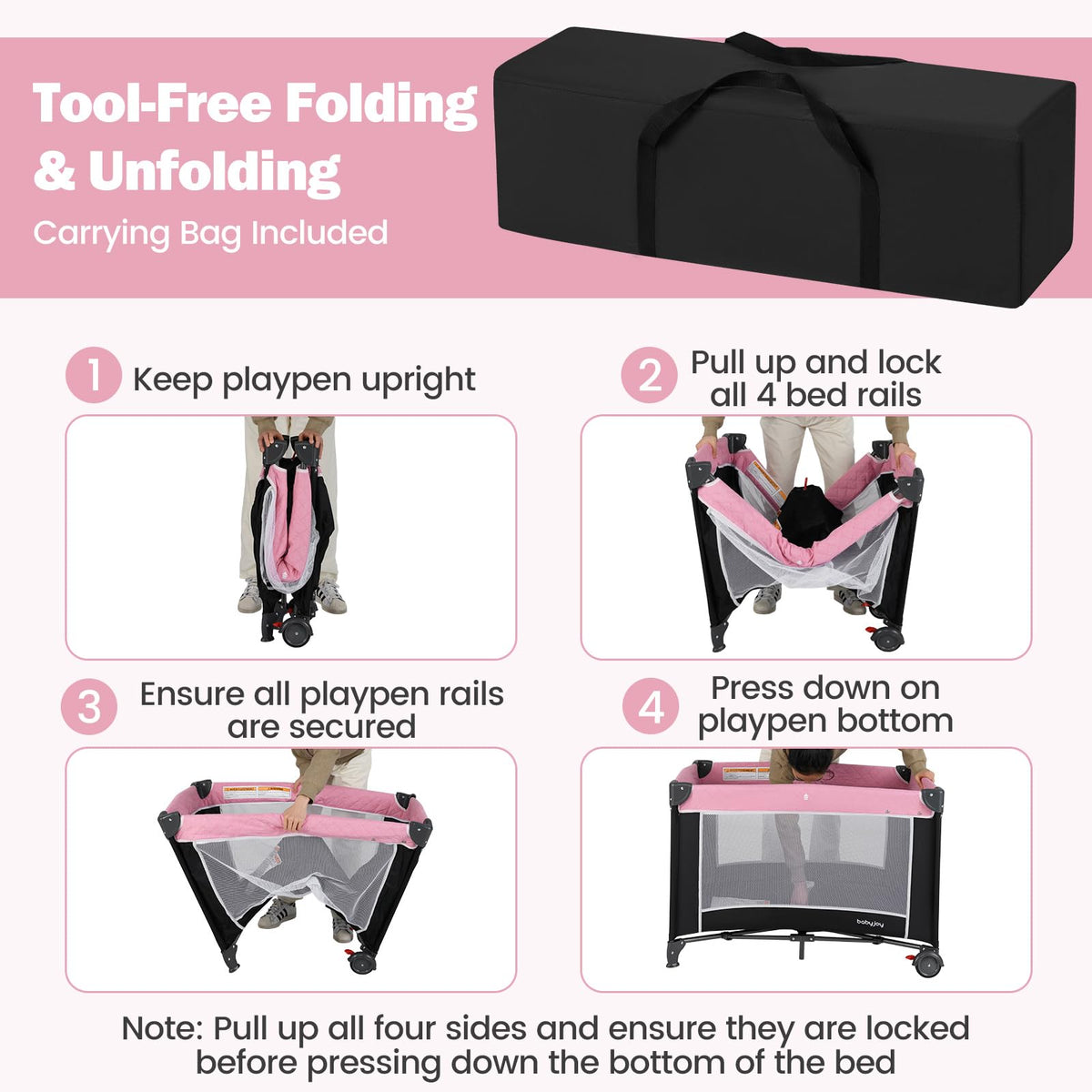 3 in 1 Pink Pack and Play Baby Crib Bassinet P99474