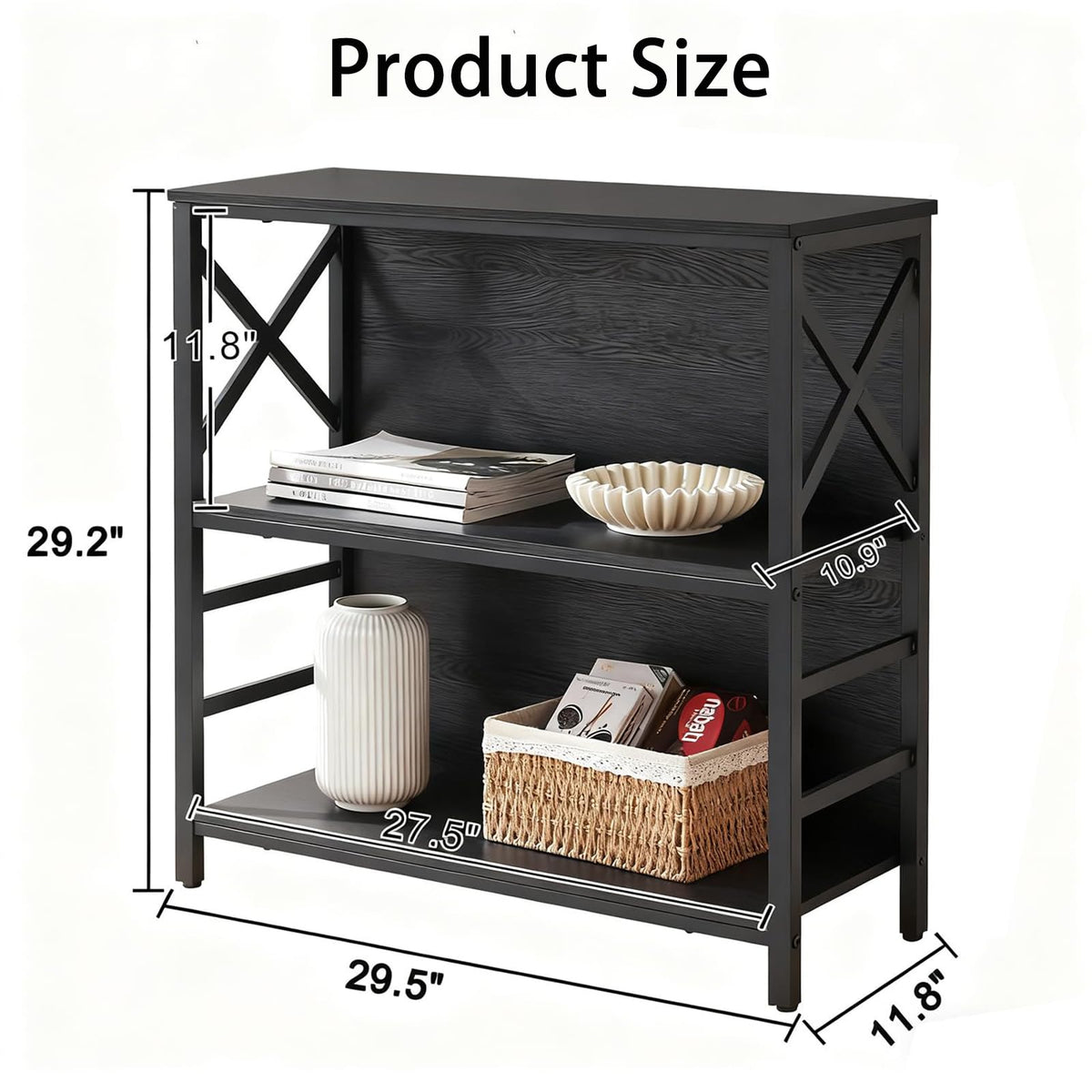 Black 3-Tier Metal Bookshelf M9070