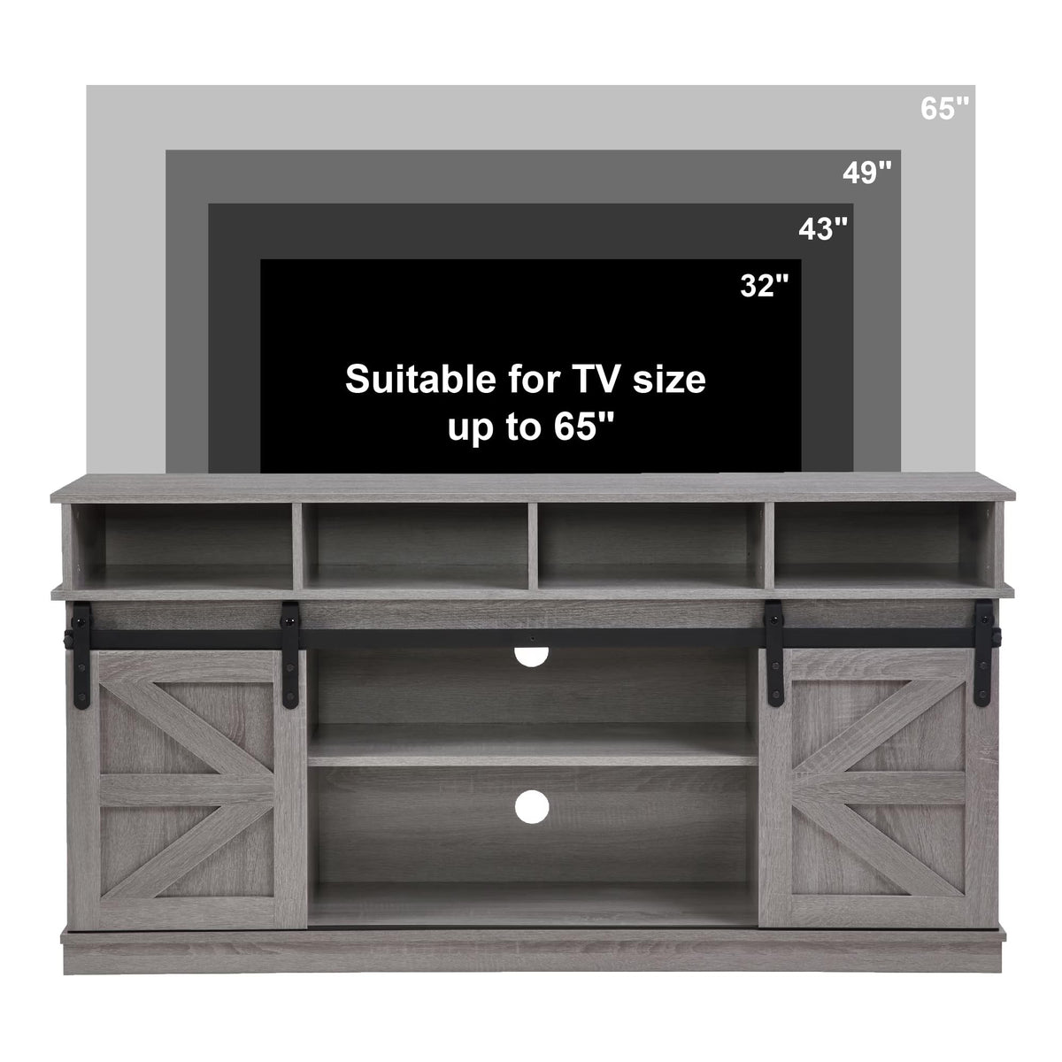 58" Grey Wood TV Stand with Sliding Barn Doors F601