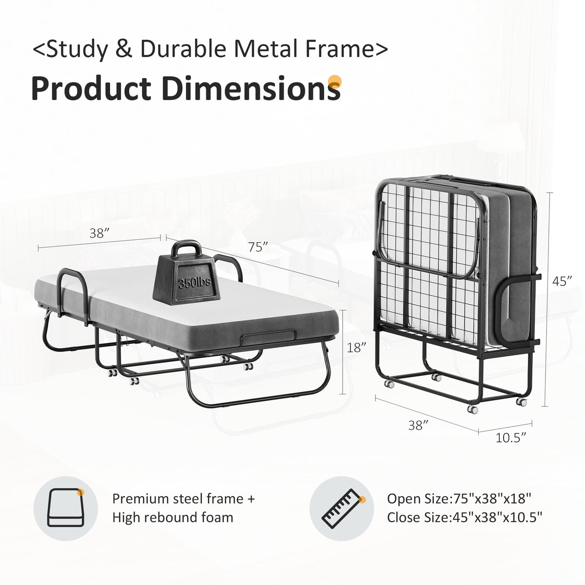 Twin Size Folding Bed with Memory Foam Mattress Z778