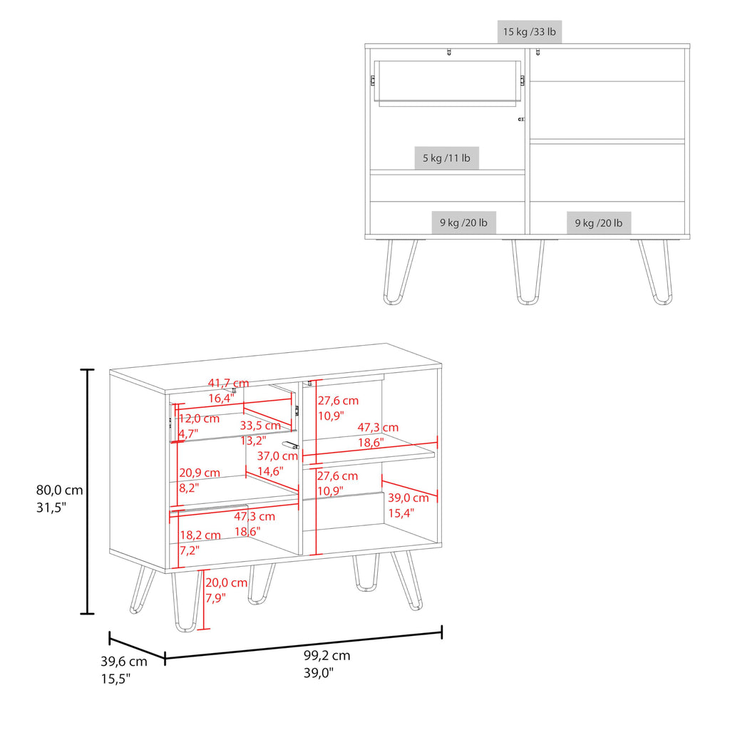 39" Wide Console Table with Two Cabinets, One Drawer and Four Shelves I485