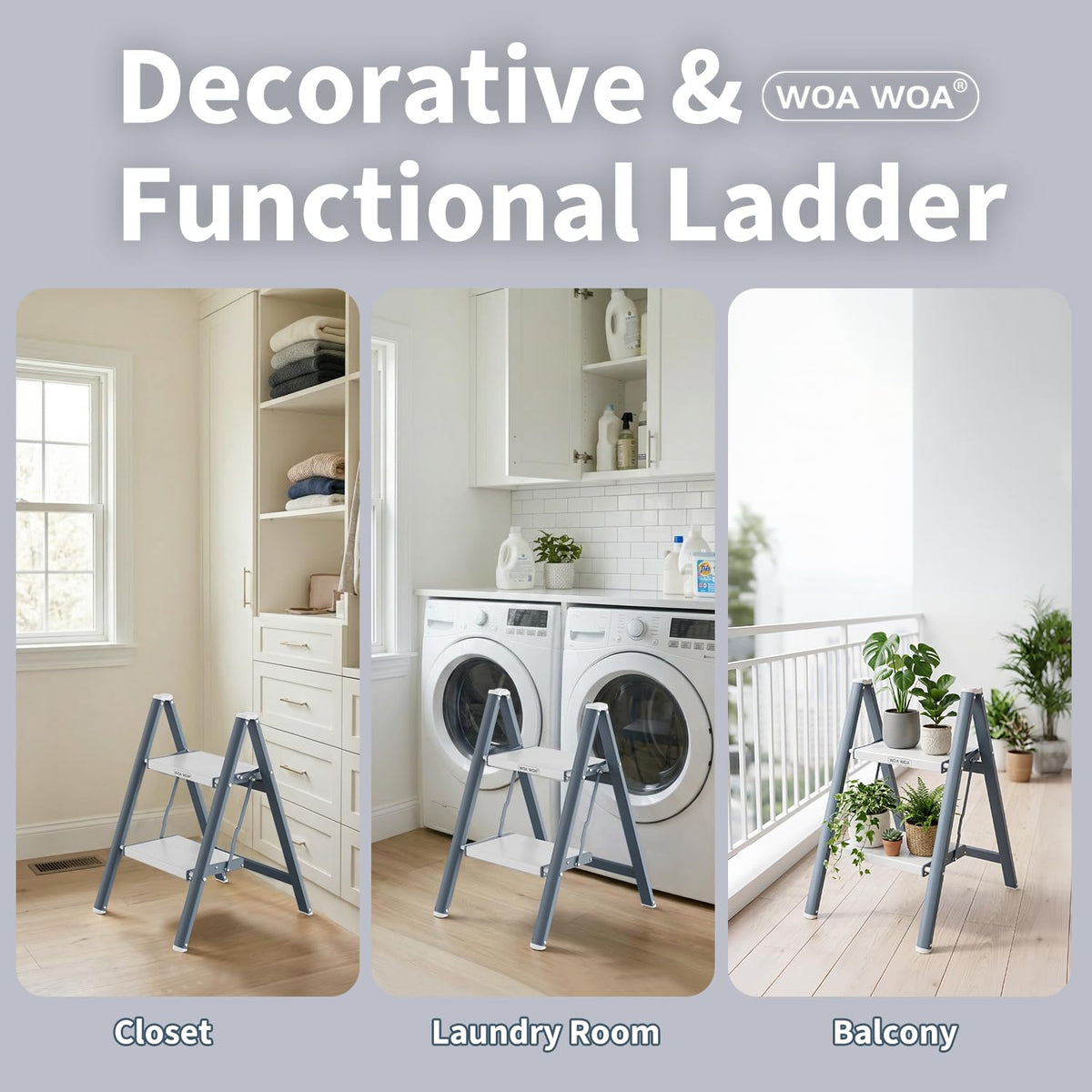 2 Step Ladder, 300lbs Load, 17'' Top Step, Stormy Blue P6728