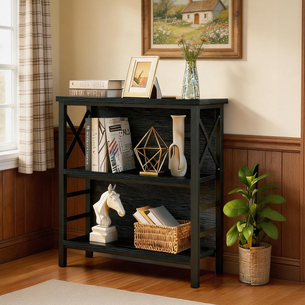 Black 3-Tier Metal Bookshelf M9070