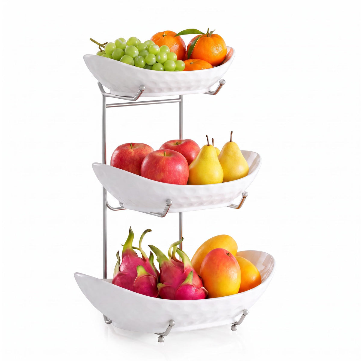 3 Tier Ceramic Fruit Bowl with Metal Rack Z552554