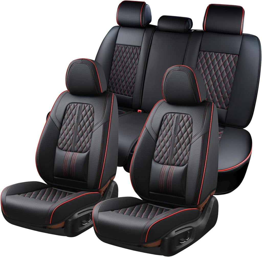 Black Nappa Leather Car Seat Covers Full Set J914923