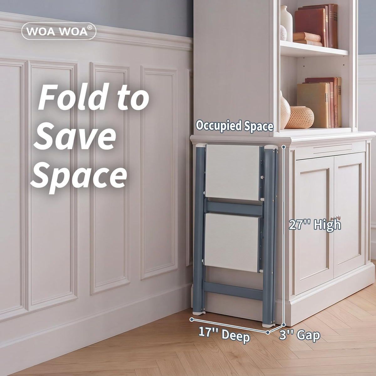 2 Step Ladder, 300lbs Load, 17'' Top Step, Stormy Blue P6728