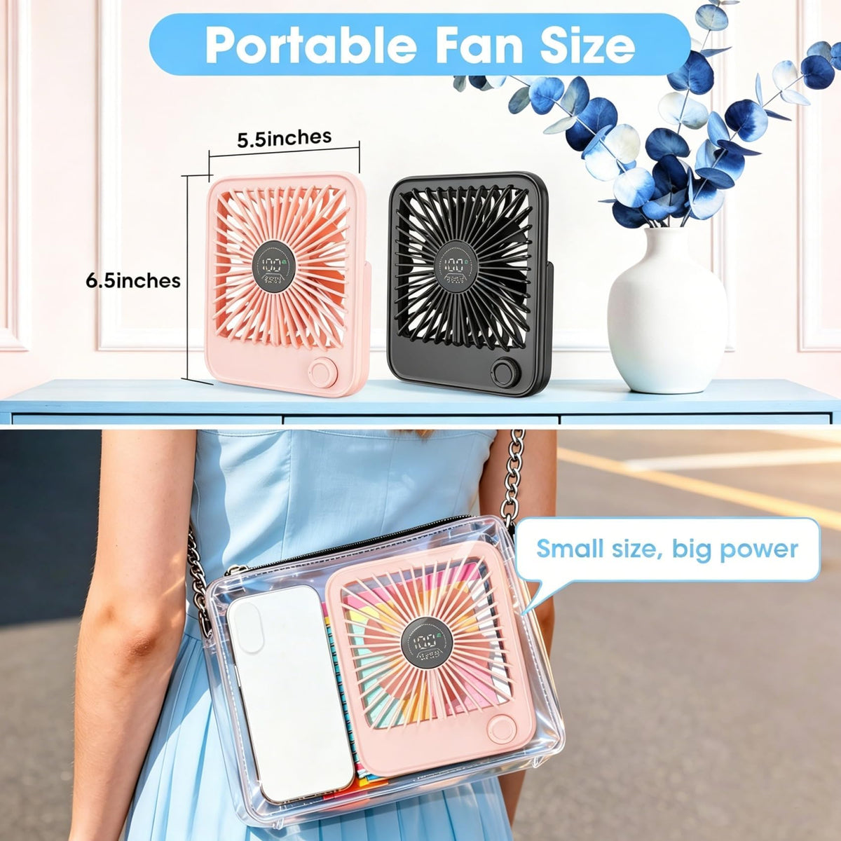 2 Pack Small Rechargeable Quiet Portable Desk Fan W475907
