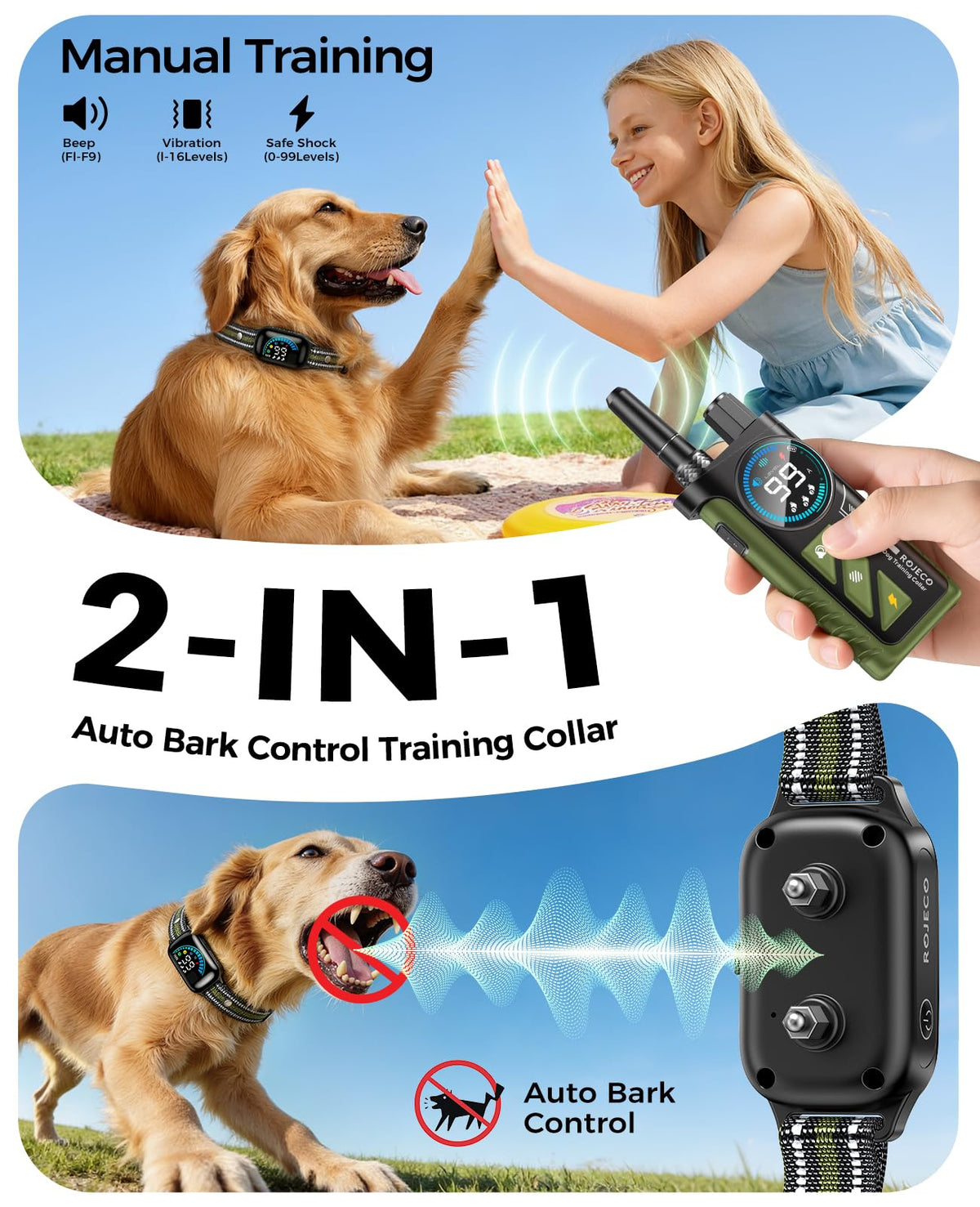 2-in-1 Dog Shock Collar & Dog Bark Collar K47992