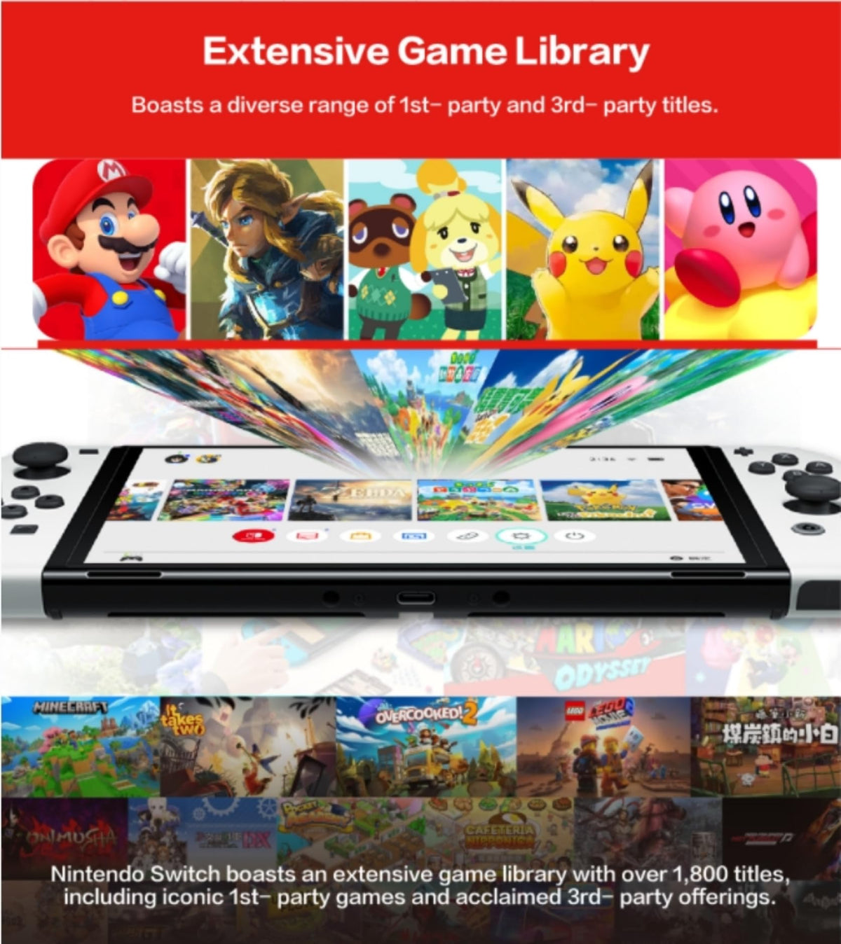 Nintendo Switch OLED Model with Neon Blue and Neon Red Joy-Con and 32GB Micro SD Card O4807