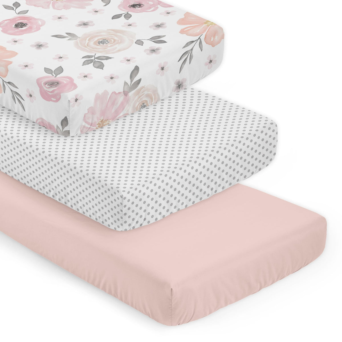 3-Piece Baby Crib Sheets Set Pink Floral Fitted Standard Size Y53547