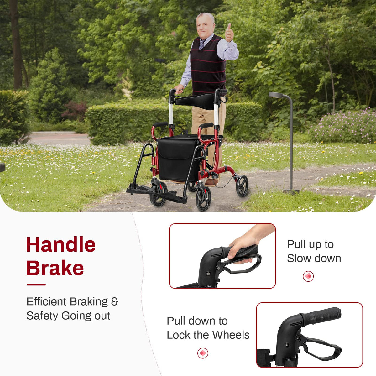 2 in 1 Folding Rollator Walker with Seat and 8" Wheels P448