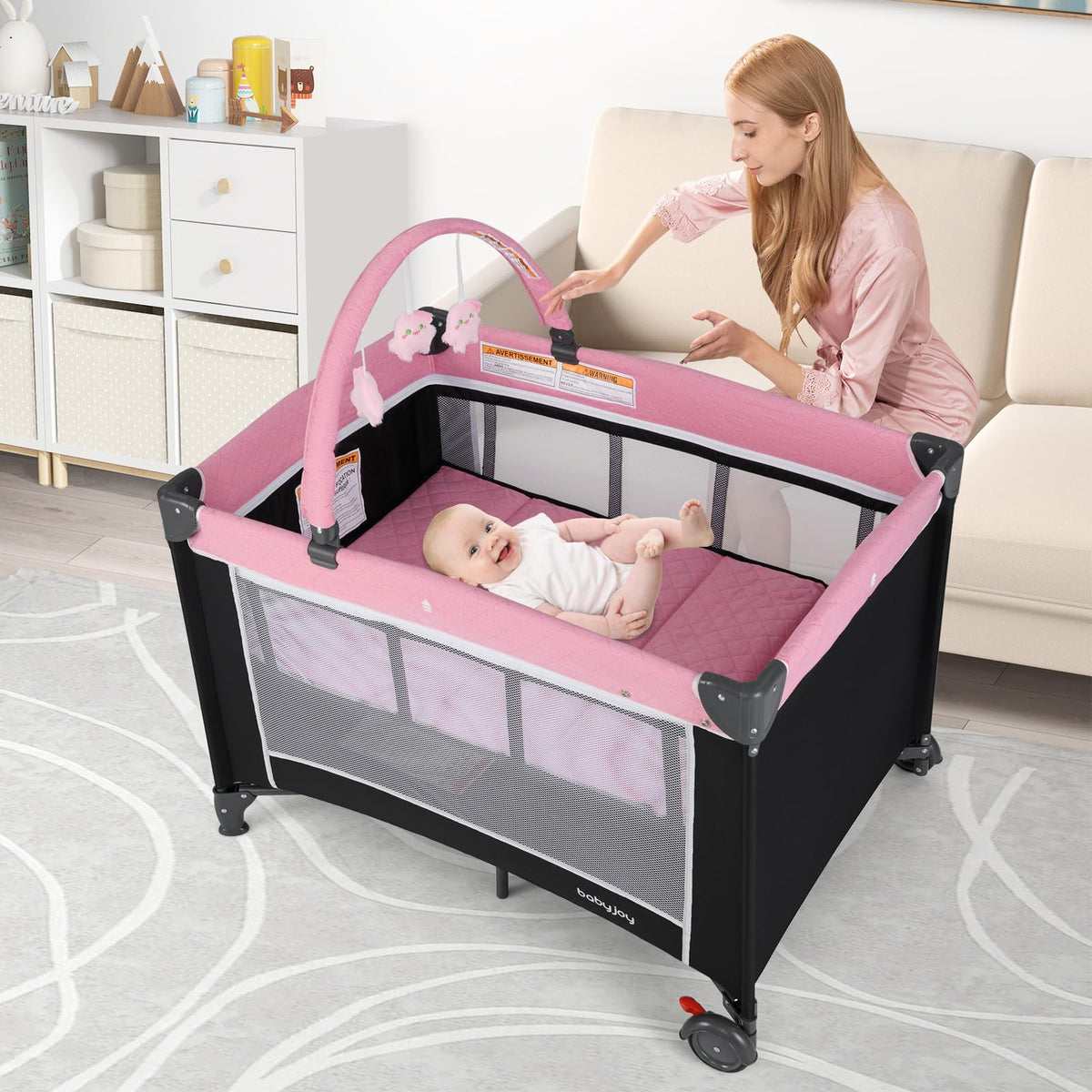 3 in 1 Pink Pack and Play Baby Crib Bassinet P99474