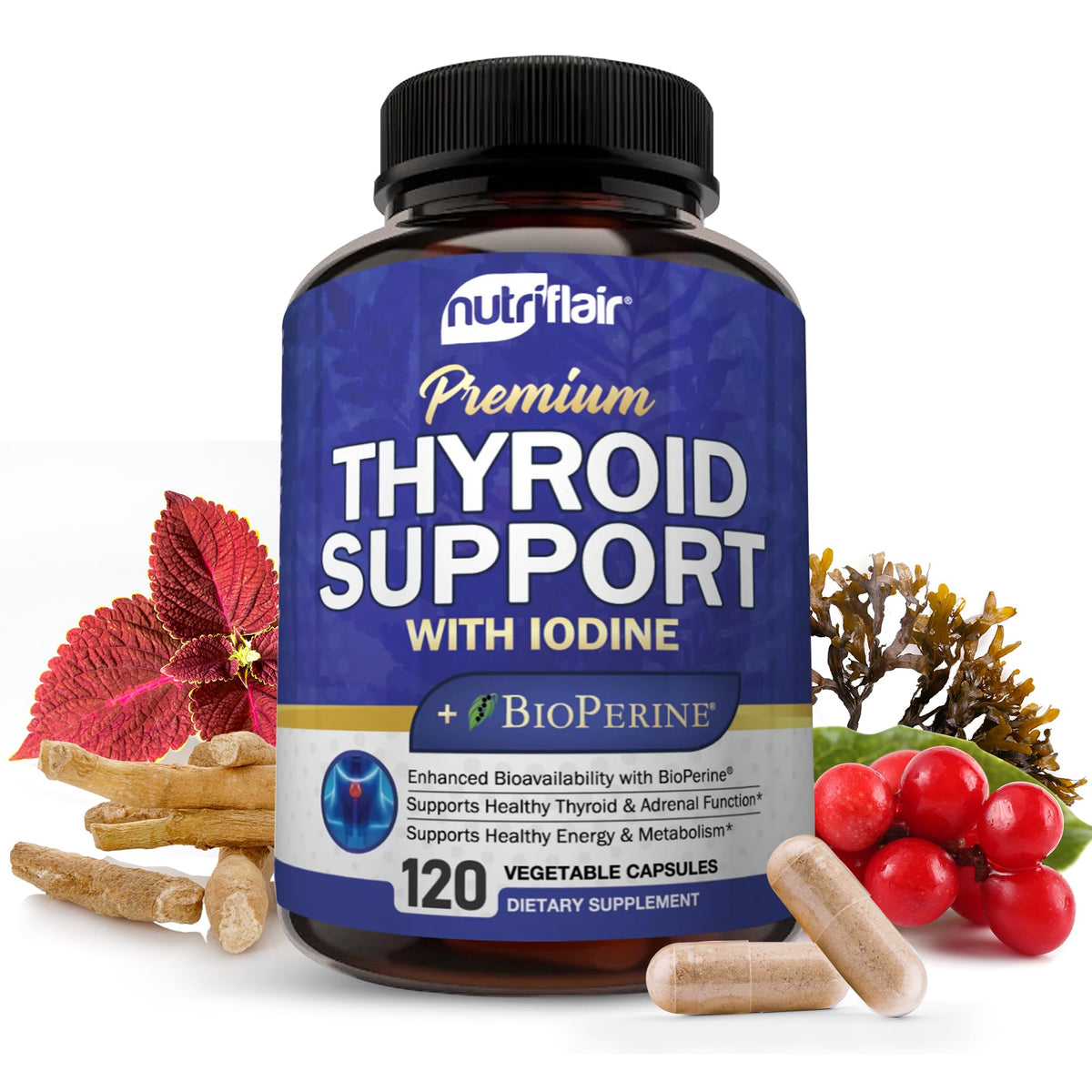 Thyroid Support Complex with Iodine, B12 & Ashwagandha, 120 Caps V784