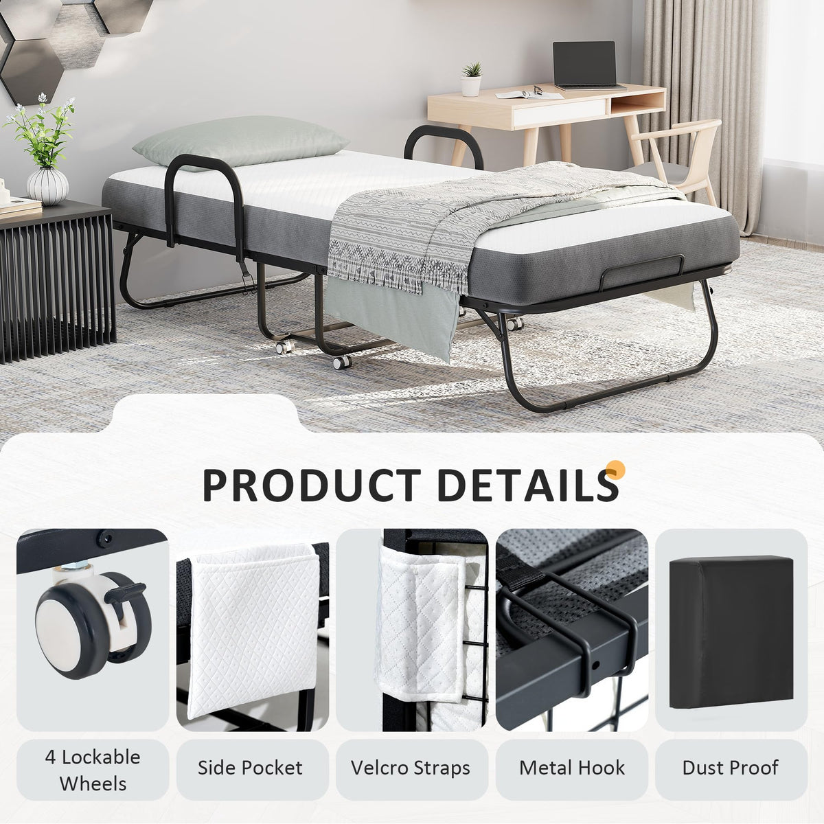 Twin Size Folding Bed with Memory Foam Mattress Z778