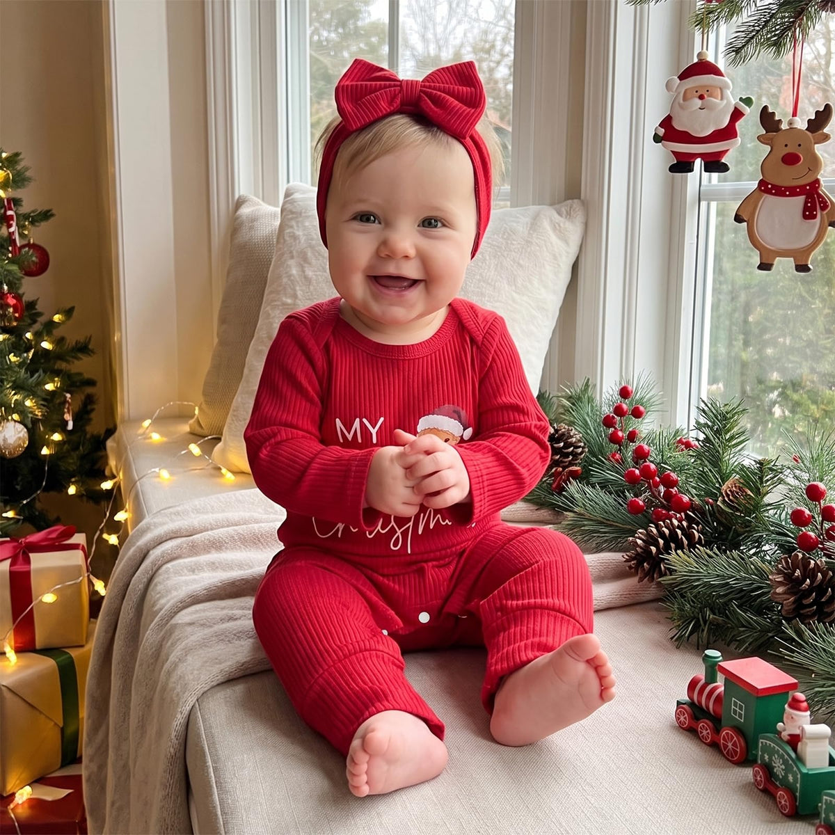 Baby Girl Long Sleeve Romper Headband V5484