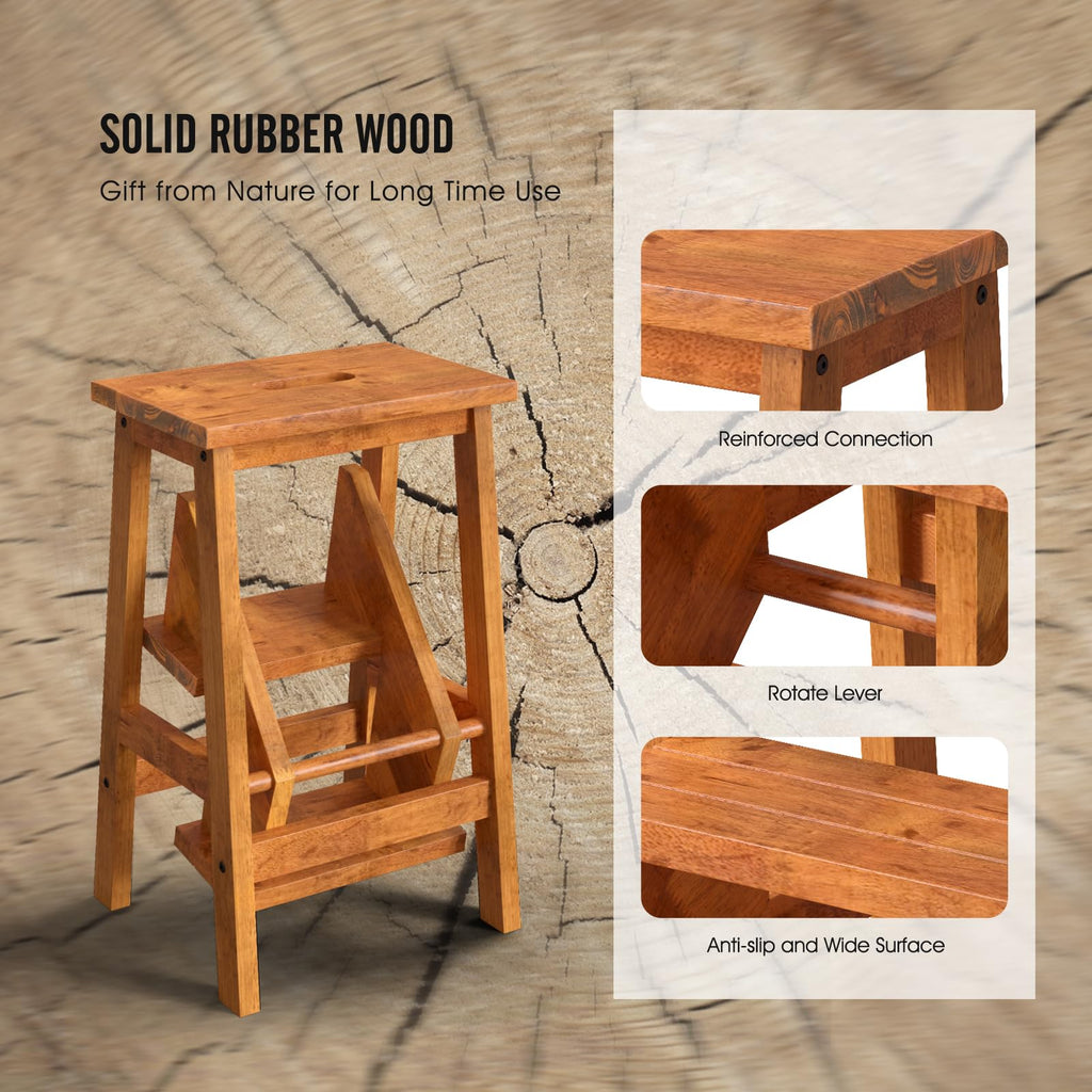 3 Tier Wood Step Ladder with Anti-Slip W334153