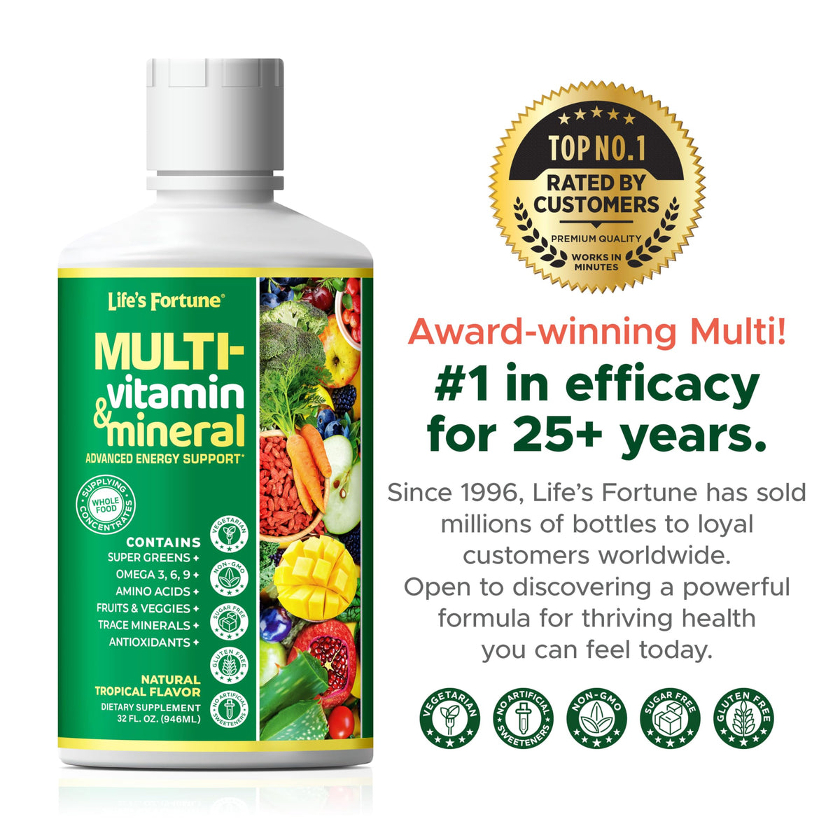 Liquid Multivitamin 90+ Nutrients Sugar Free Tropical Flavor 32 oz X895277