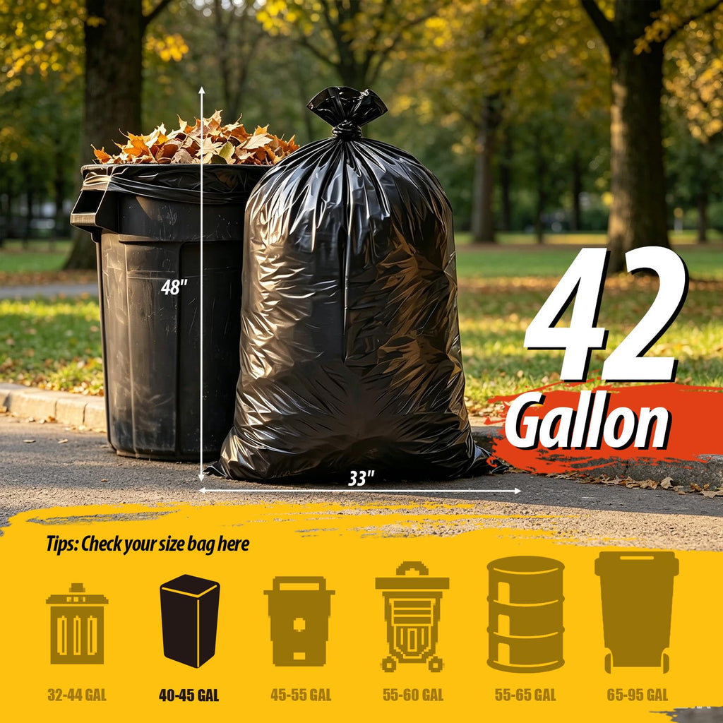 Black 42 Gallon Trash Bags 10 Count I19370