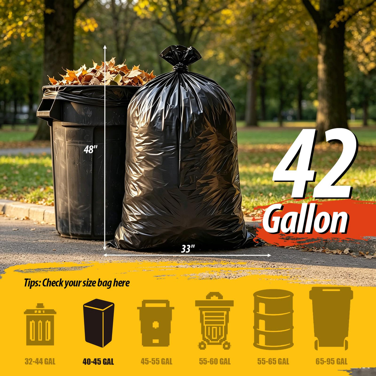 Black 42 Gallon Trash Bags 10 Count I19370