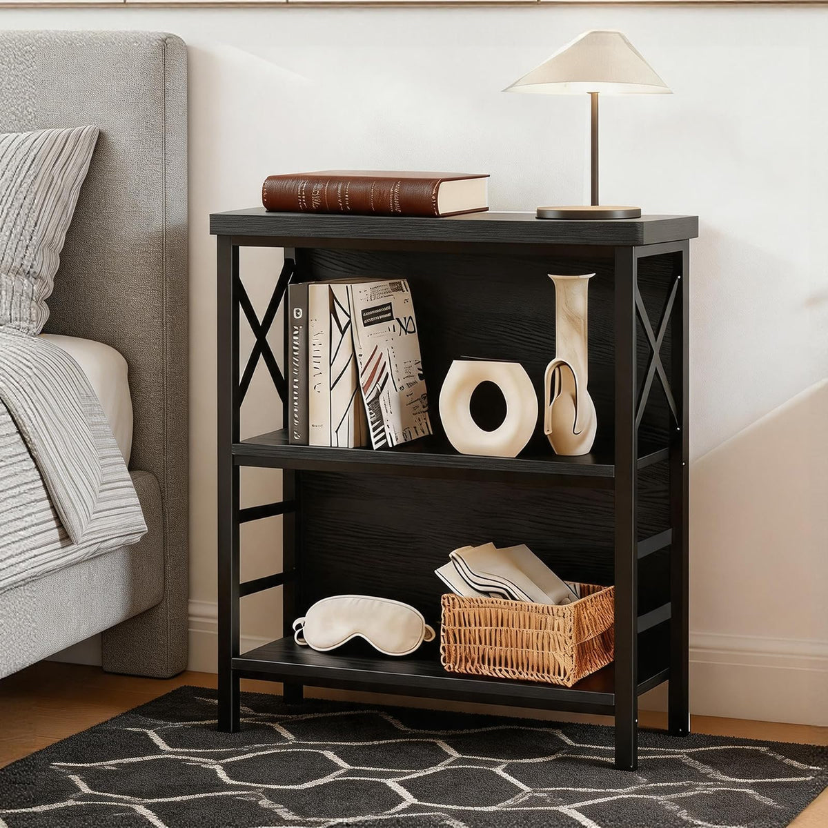 Black 3-Tier Metal Bookshelf M9070