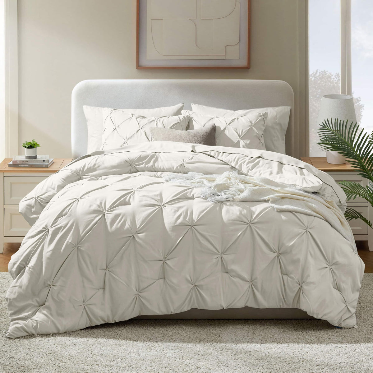 Off White Pinch Pleated 9 Piece King Comforter Set A123