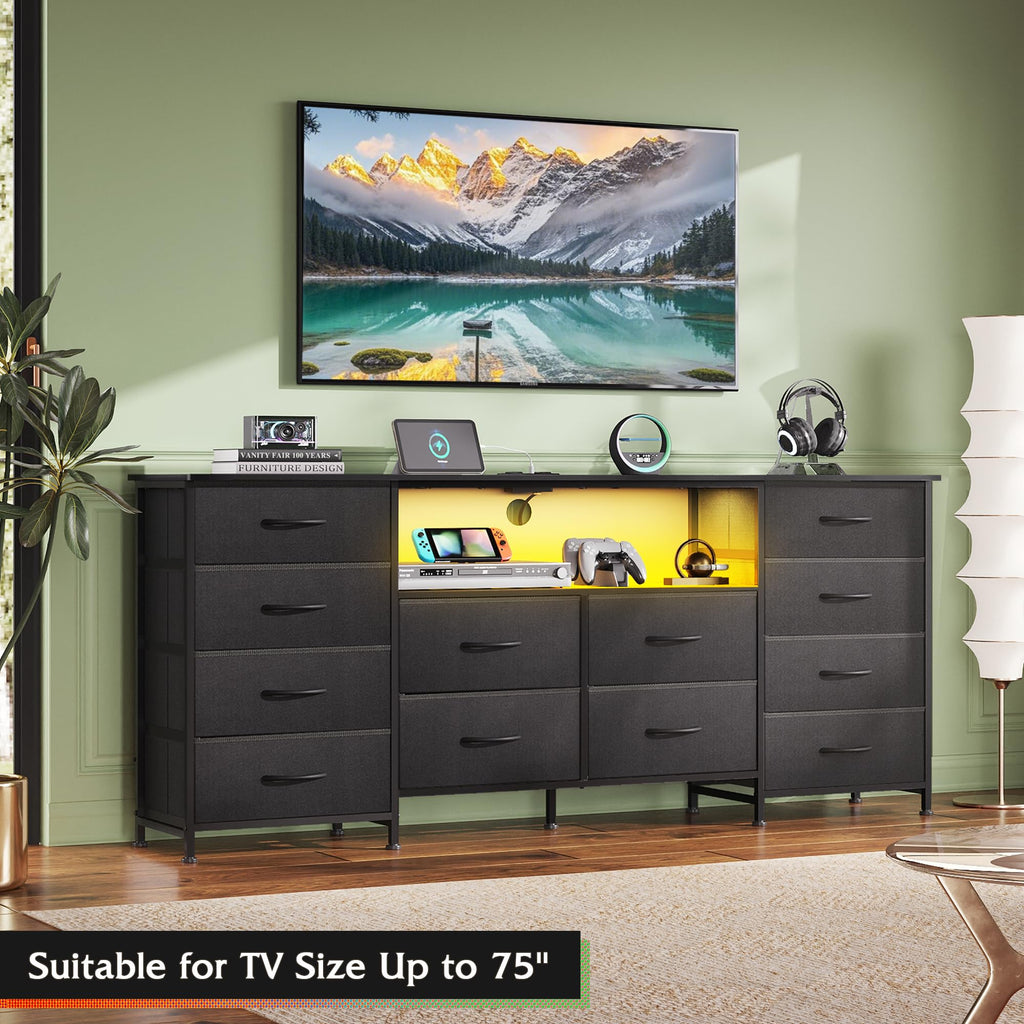 Black 12 Drawer LED Dresser TV Stand F654