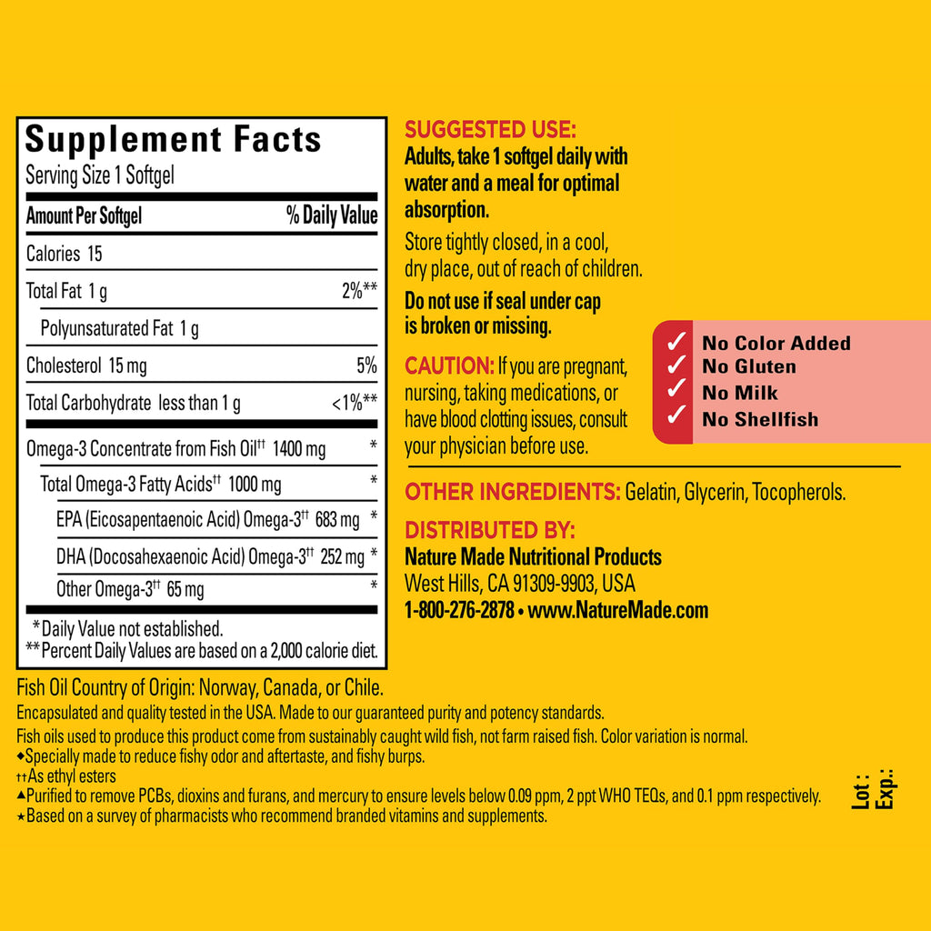 Omega 3 Fish Oil Supplement 1400mg 45 Softgel E287