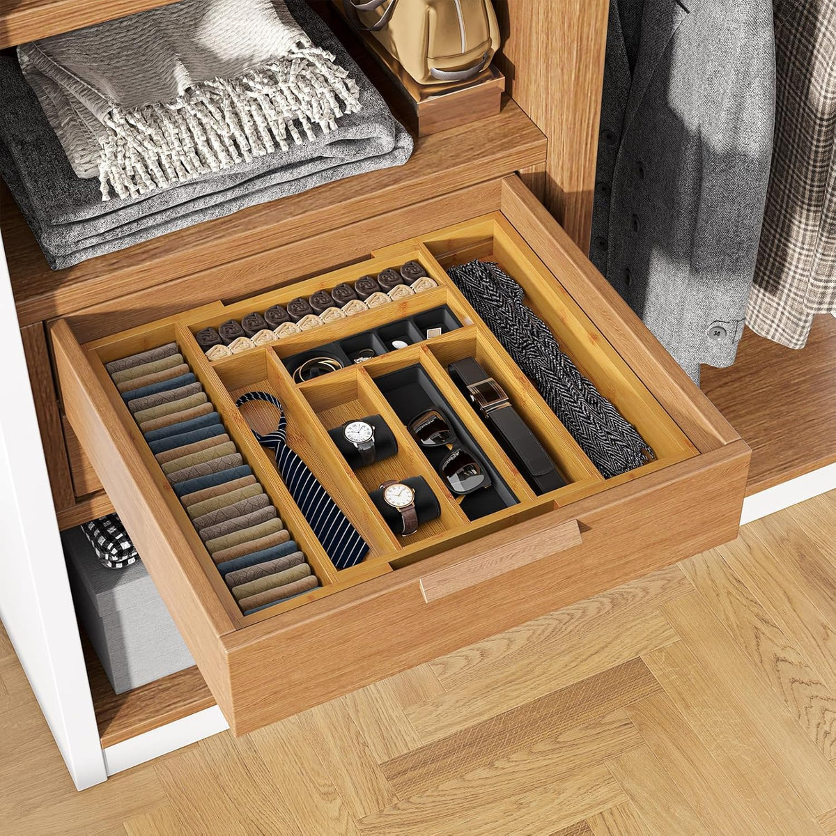 Bamboo Expandable Silverware Drawer Organizer G838438