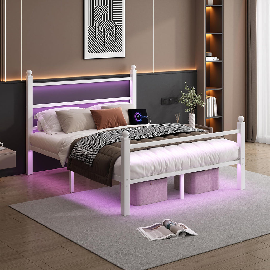 White Full Size Bed Frame with Headboard and Footboard G788