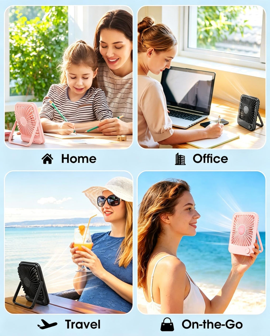 2 Pack Small Rechargeable Quiet Portable Desk Fan W475907