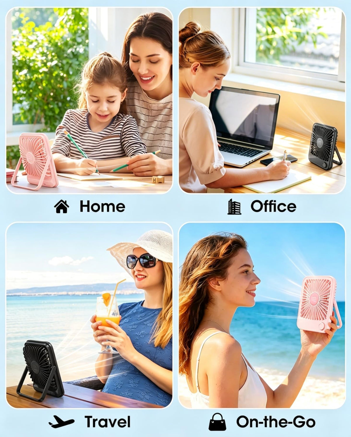 2 Pack Small Rechargeable Quiet Portable Desk Fan W475907