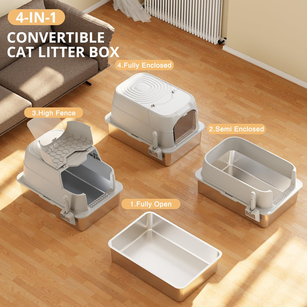 XXXL Stainless Steel Cat Litter Box with Lid D35208