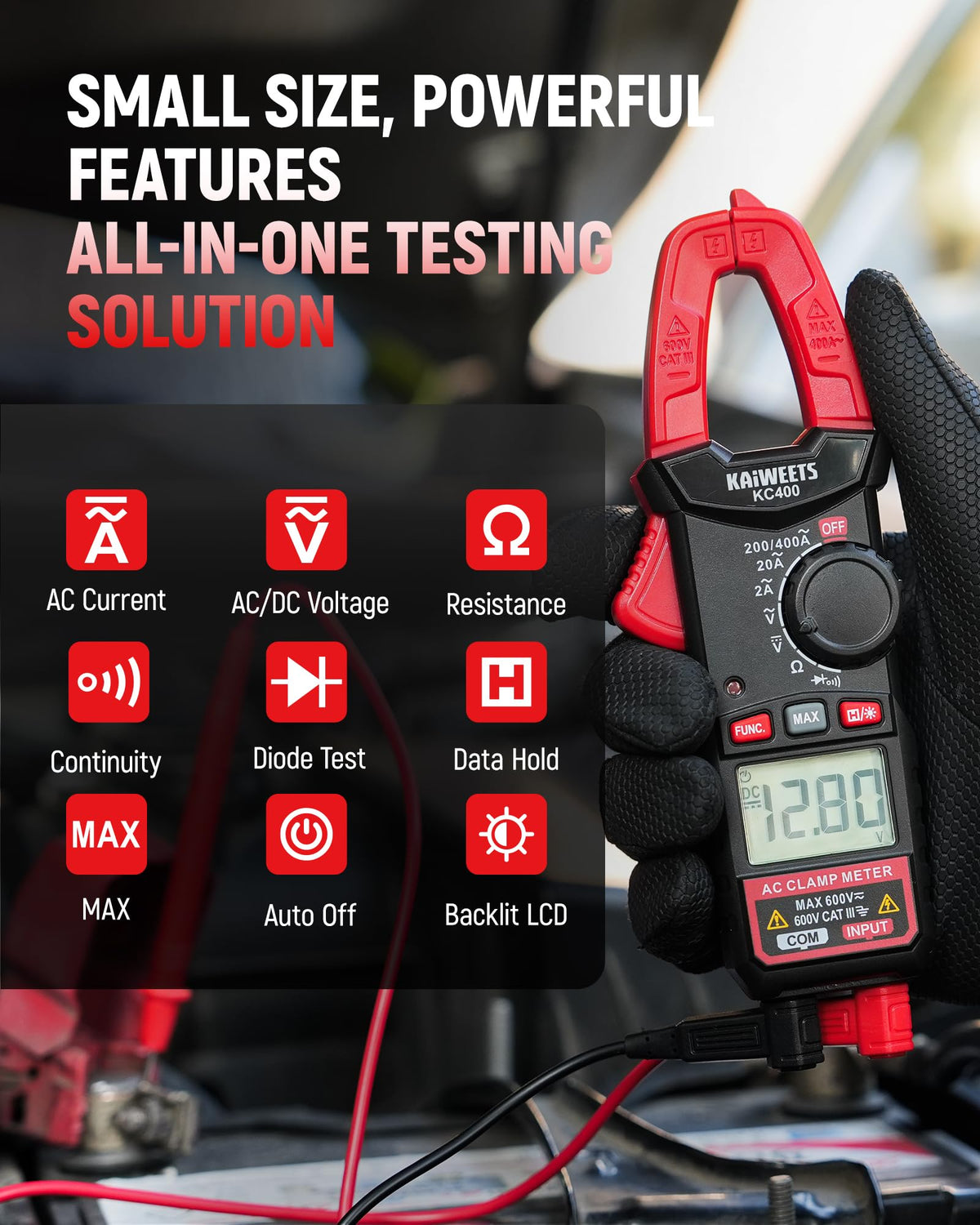 Digital Clamp Meter, 2000 Counts, 400A AC Current, 600V AC/DC, Auto Ranging H4334