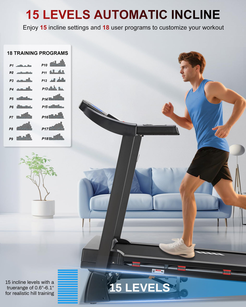Heavy Duty Treadmill with 15-Level Auto Incline X2944