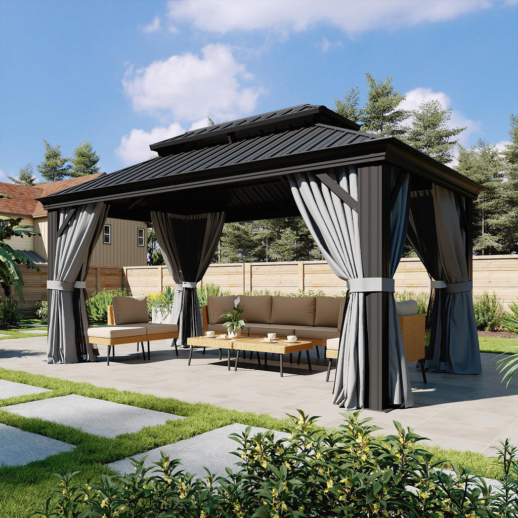 10x14 FT Hardtop Gazebo with Galvanized Steel Double Roof and Aluminum Frame Z656964
