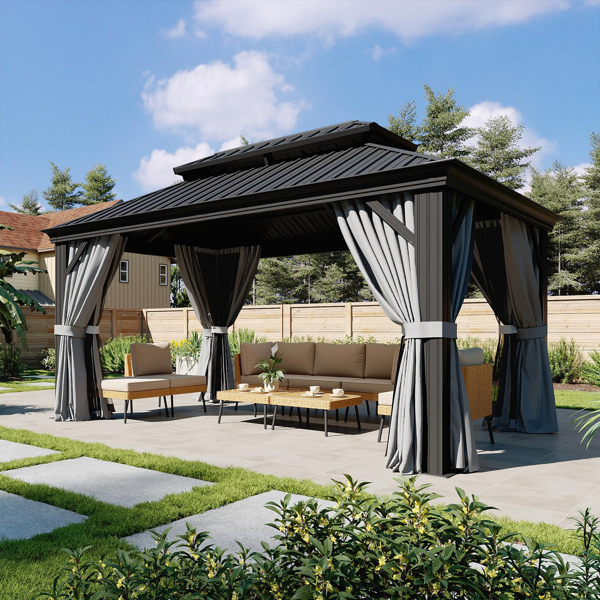 10x14 FT Hardtop Gazebo with Galvanized Steel Double Roof and Aluminum Frame Z656964