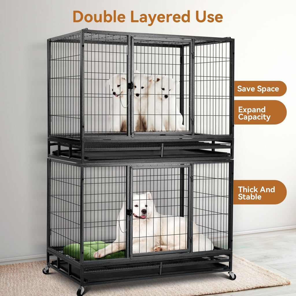 48 inch Wire Dog Crate with Lockable Wheels and Removable Tray Z153