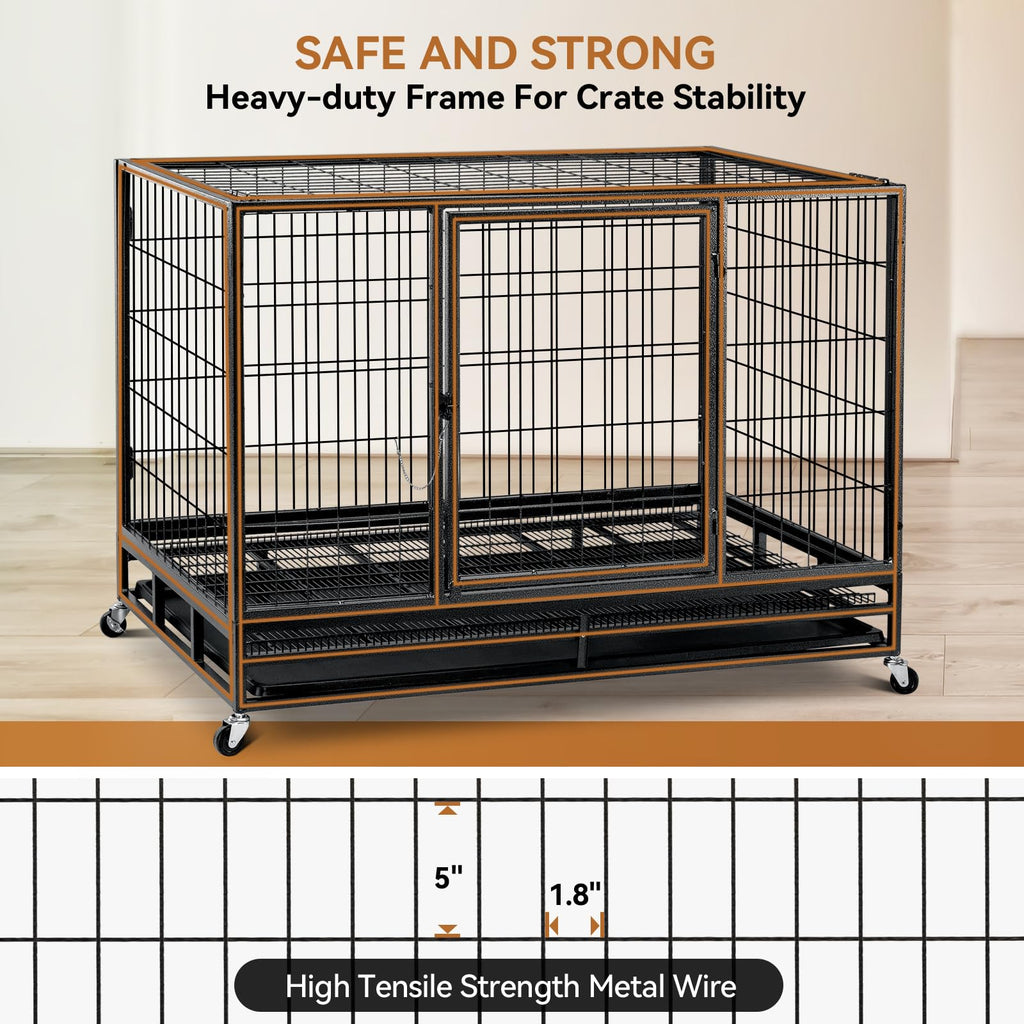 48 inch Wire Dog Crate with Lockable Wheels and Removable Tray Z153