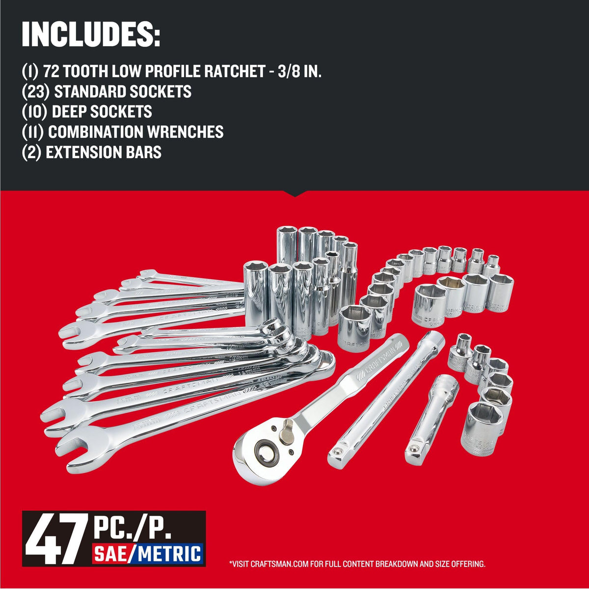 3/8 Inch Drive 47 Piece Mechanics Tool Set S769015
