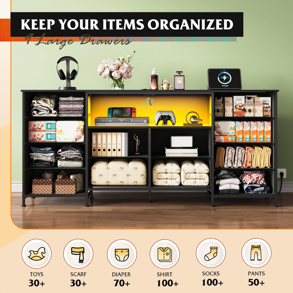 Black 12 Drawer LED Dresser TV Stand F654