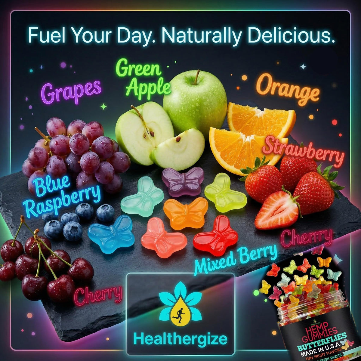 Hemp Gummies 10 Fruity Flavors 100 Count T614
