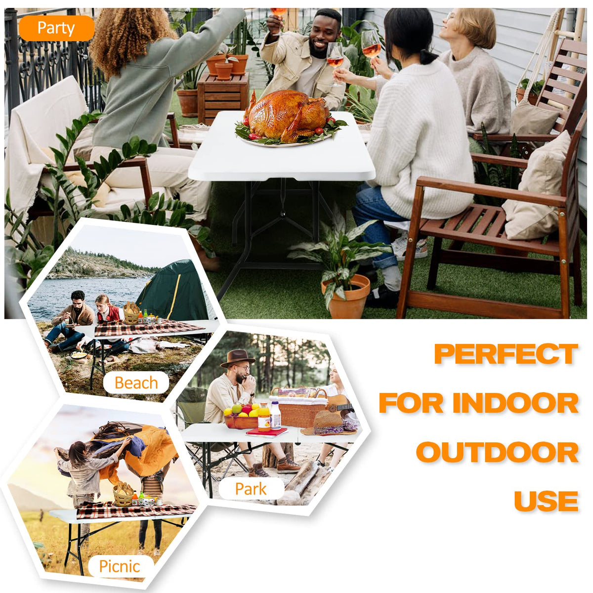 White 6 ft Folding Portable Table 500 lbs Capacity N357357