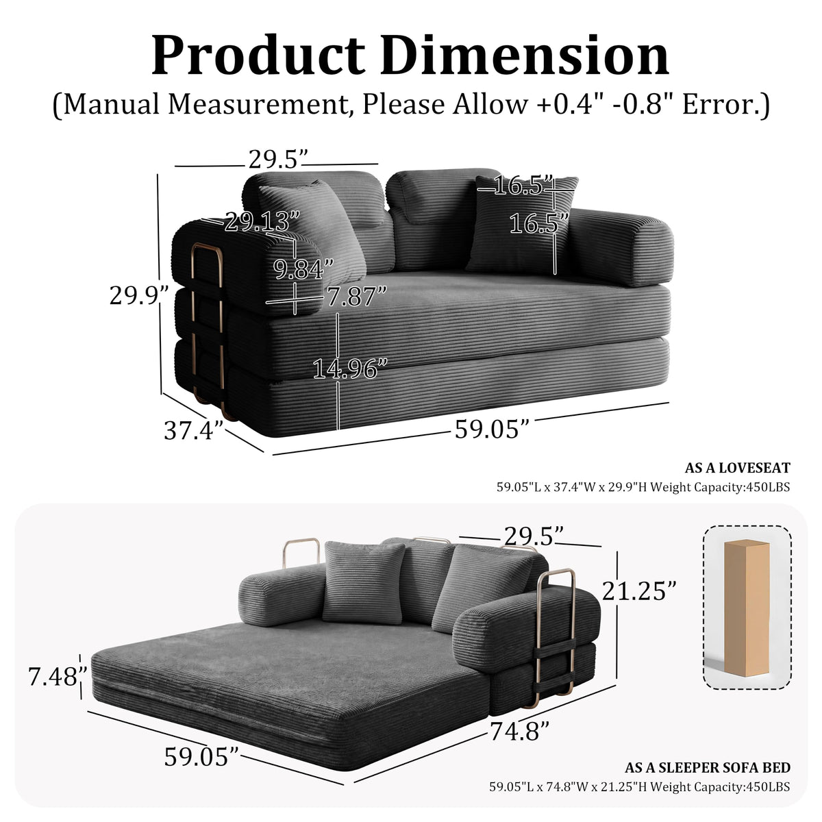 Pink Convertible Sofa Bed with 4 Pillows W136953