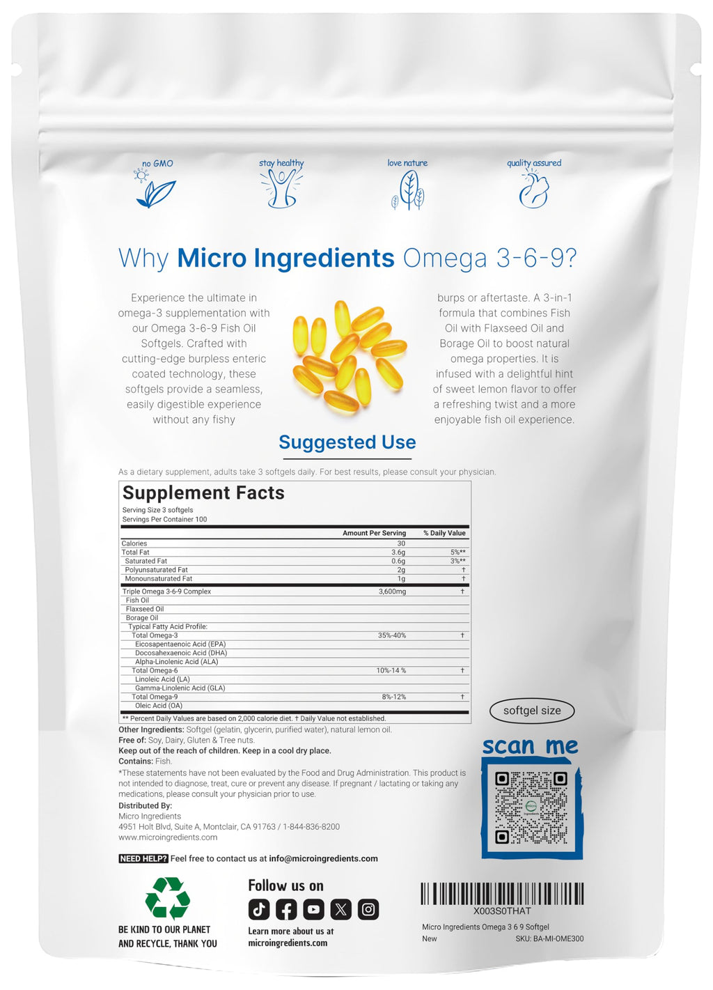 Omega 3-6-9 3600mg Lemon Flavor Softgels C685123