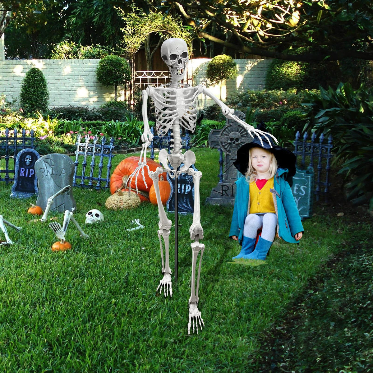 5.4Ft Poseable Life Size Human Skeleton with Rope U635734