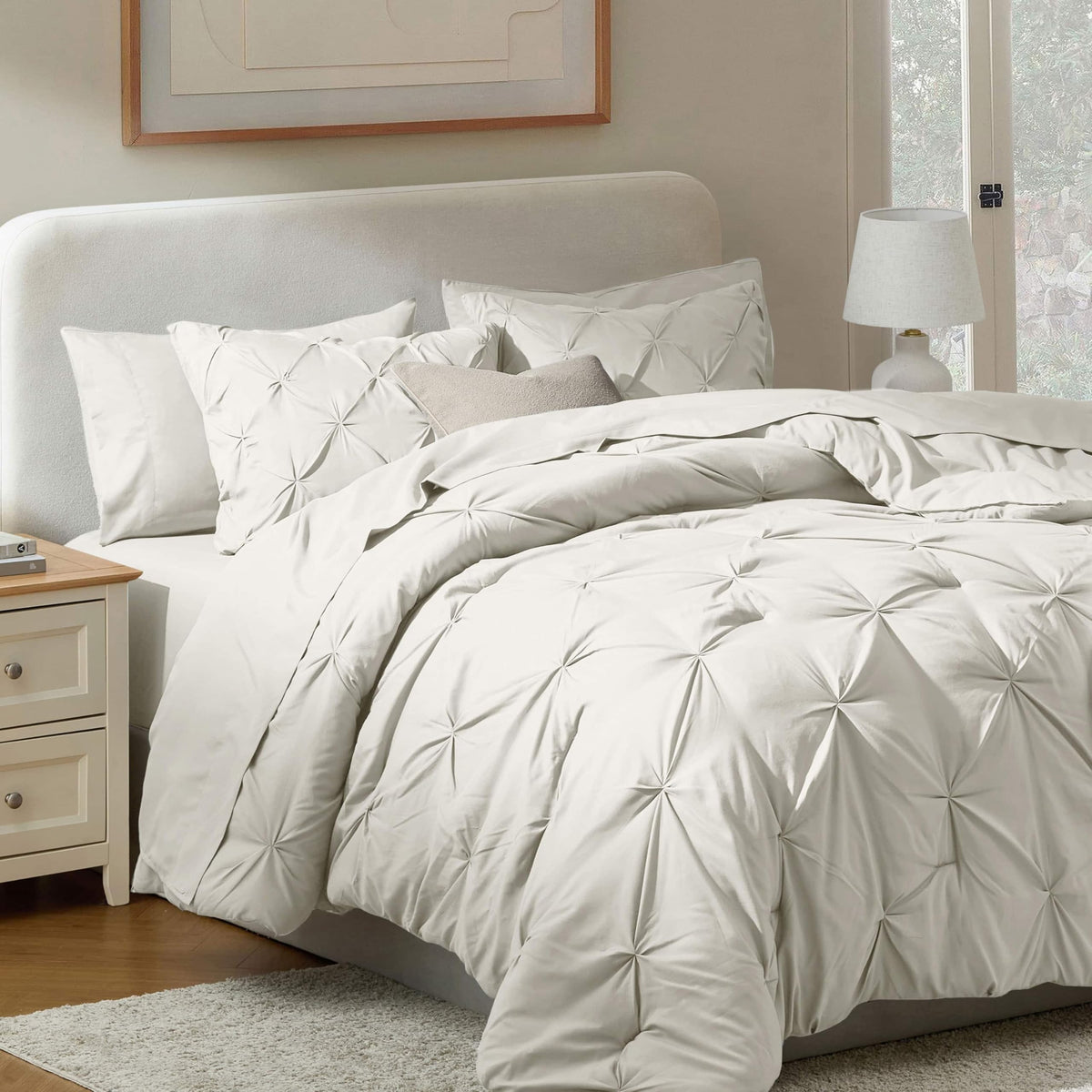 Off White Pinch Pleated 9 Piece King Comforter Set A123