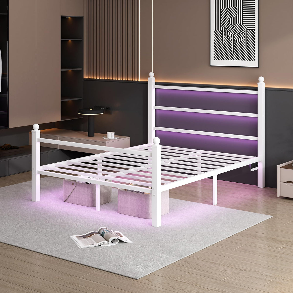 White Full Size Bed Frame with Headboard and Footboard G788